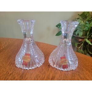 VTG Pair Anna Hutte Bleikristall Clear 24% Lead Crystal Candlesticks Germany